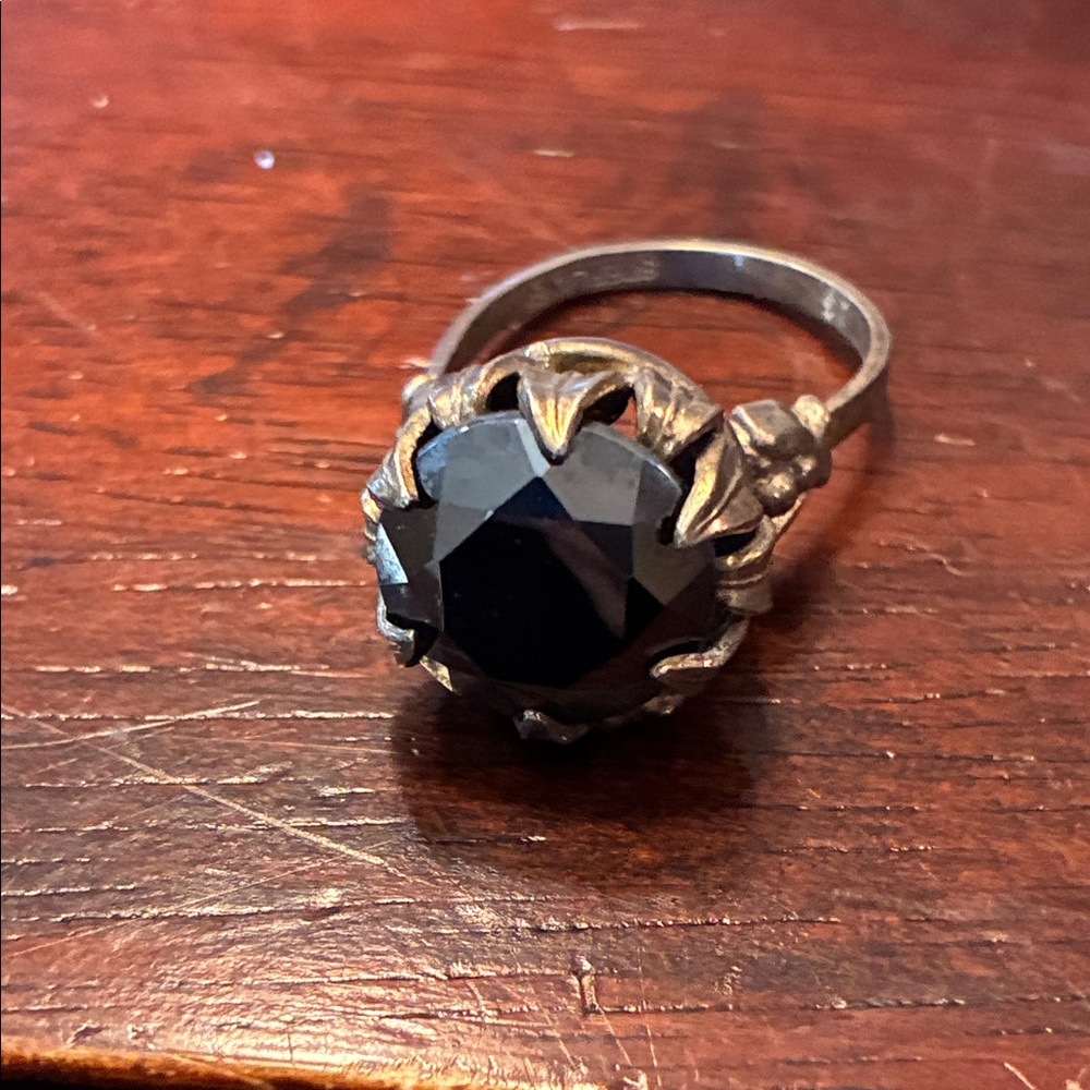 Sterling Silver Black Stone Cocktail Ring - Women's Fashion Ring